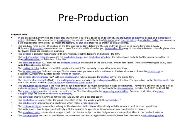 Film development pre production production