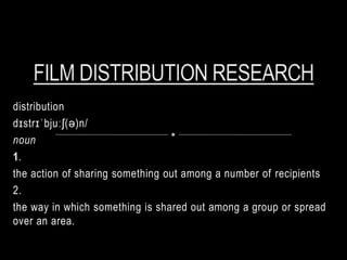 distribution
dɪstrɪˈbjuːʃ(ə)n/
noun
1.
the action of sharing something out among a number of recipients
2.
the way in which something is shared out among a group or spread
over an area.
 