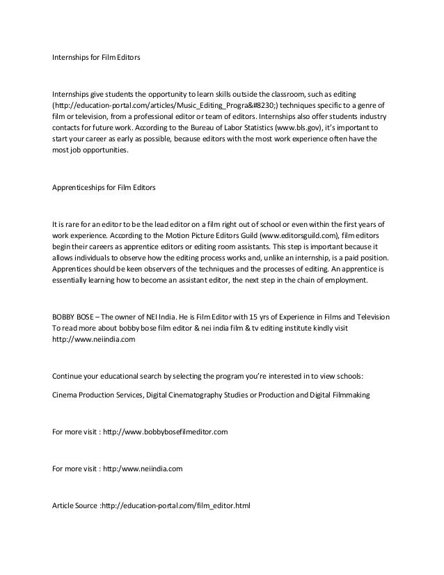 Film editor education requirements to a film editor