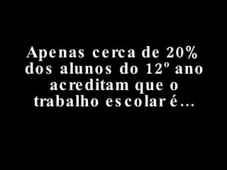 Apenas cerca de 20% dos alunos do 12º ano acreditam que o trabalho escolar é… 