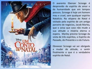 O avarento Ebenzer Scrooge é
desprovido do espírito de amor e
da humanidade que em tempos
possuiu. Scrooge é hoje um homem
mau e cruel, sem qualquer espírito
Natalício. Na véspera de Natal é
visitado pelo espírito de um antigo
parceiro de negócios, Jacob Marley,
que o avisa que caso não mude a
sua atitude a miséria eterna o
espera. Marley previne Scrooge da
visita de três espíritos, o Espírito do
Passado, do Presente e o do Futuro.

Ebneezer Scrooge vai ser obrigado
a mudar de atitude, e sentir
finalmente o que é o verdadeiro
espírito de Natal.
 