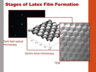 Stages of Latex Film Formation
Dark field optical
microscopy
Atomic force microscopy
TEM
 