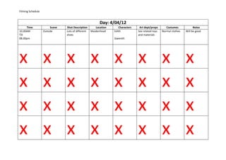 Filming schedule | DOC