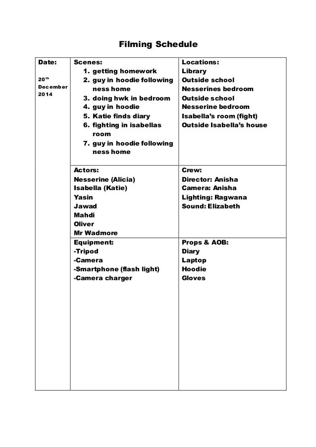 Filming Schedule - 4018