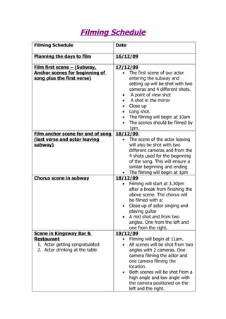 Filming Schedule &amp; Editing Schedule 4 D Productions | PDF