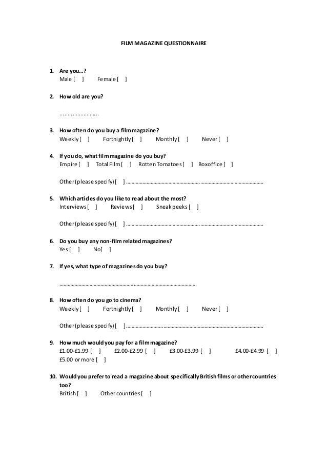 Film Magazine Questionnaire