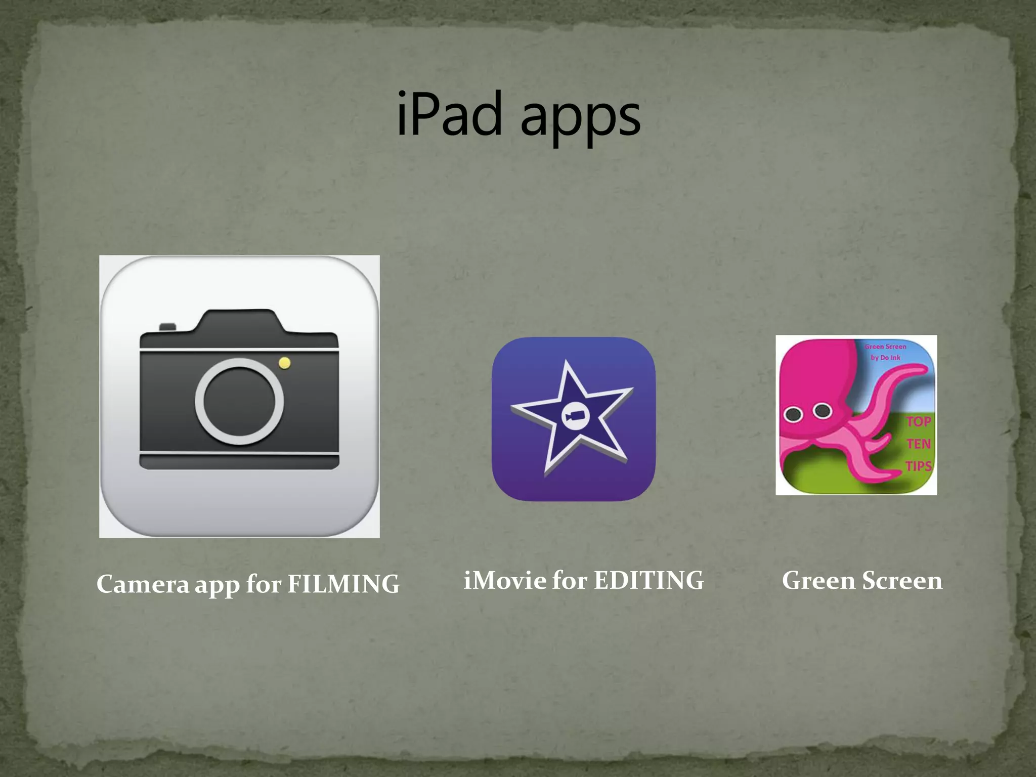 iMovie for EDITING Green ScreenCamera app for FILMING
 