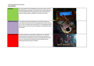 Film opening sequence analysis report sheet 1 | PPT