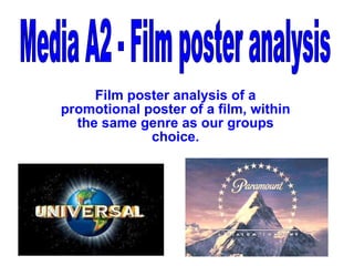 Film poster analysis of a promotional poster of a film, within the same genre as our groups choice. Media A2 - Film poster analysis 