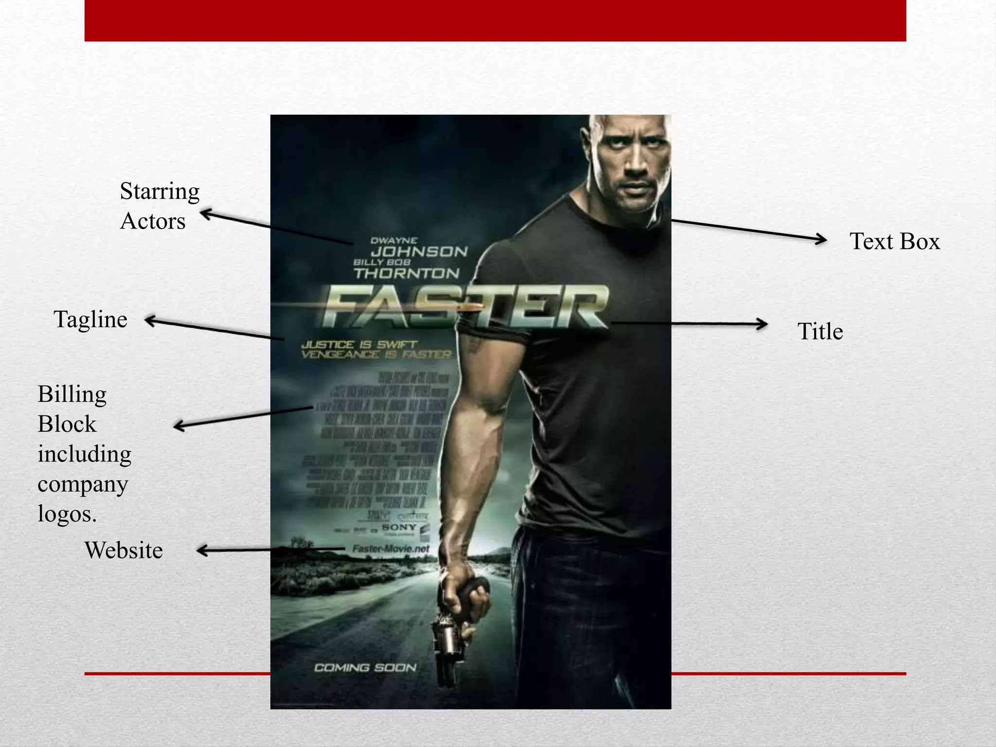 Text Box
Title
Starring
Actors
Tagline
Website
Billing
Block
including
company
logos.