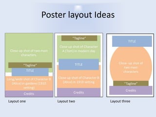 Poster layout Ideas

Layout one

Layout two

Layout three

 