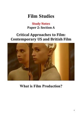 0
Film Studies
Study Notes
Paper 2: Section A
Critical Approaches to Film:
Contemporary US and British Film
What is Film Production?
 