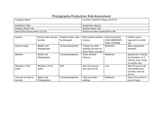 Film production risk assessment[130] | DOCX