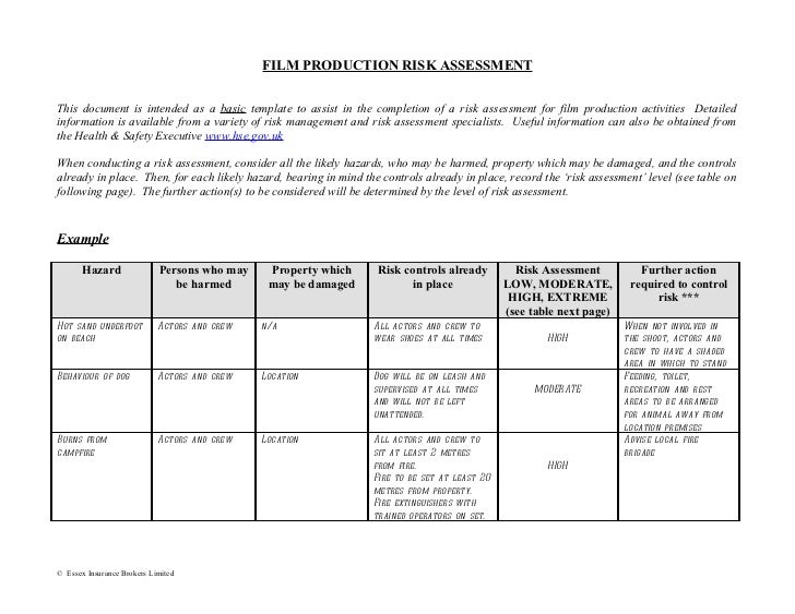 Production Risk Assessment Form