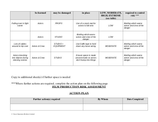 film production risk assessment form risk assessment sheet