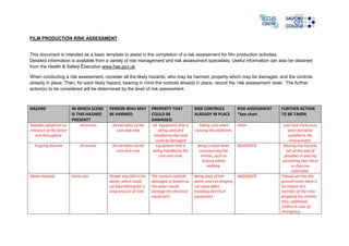 Simple Filming Risk Assessment Examples Film production risk_assessment_ig2_ | DOCX