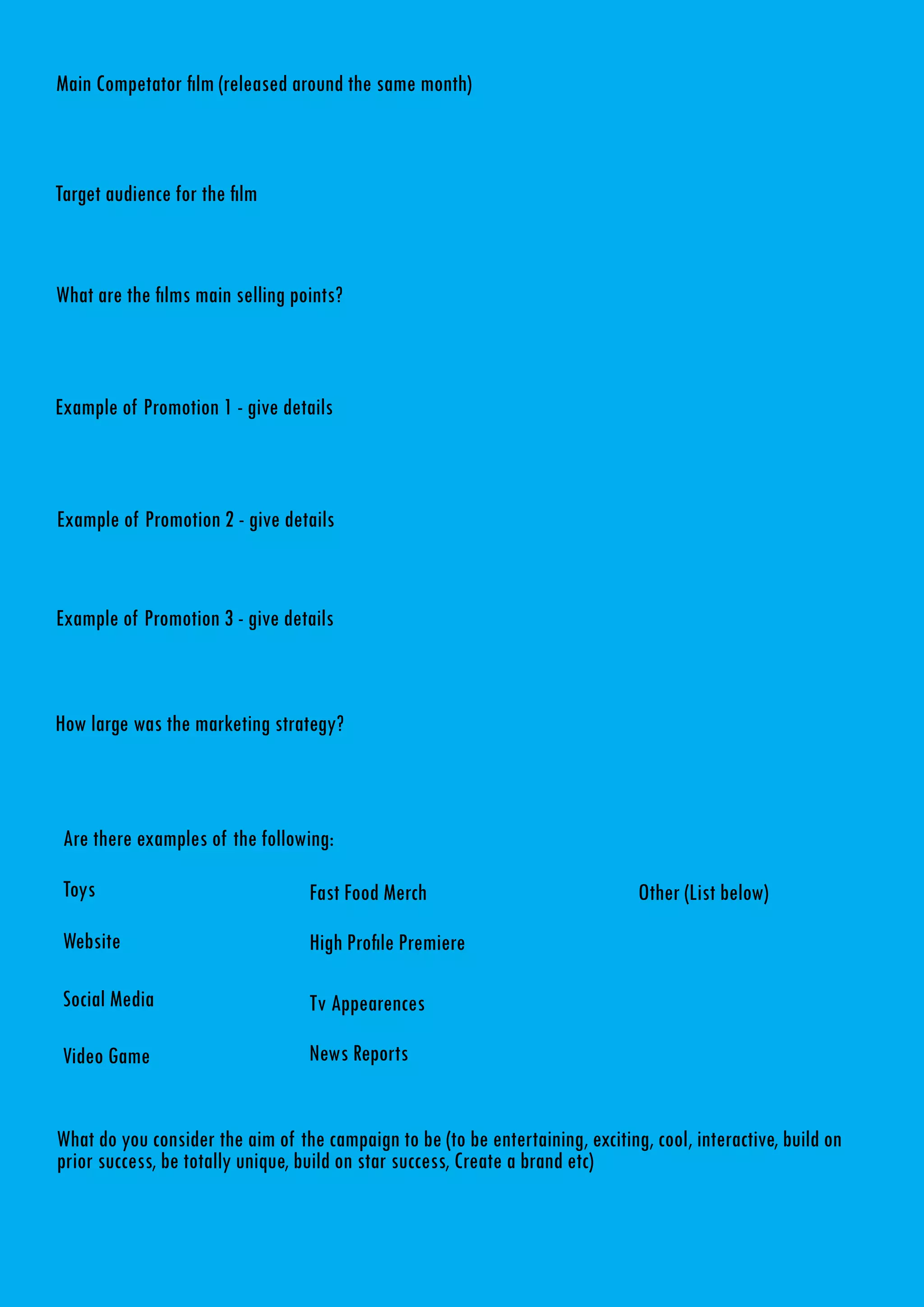 Film promo research sheet star wars. | PDF