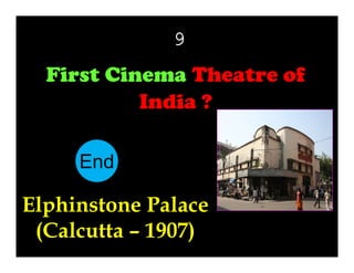 9

First Cinema Theatre of
India ?
End
10
11
12
13
14
15
16
17
18
19
20
21
22
23
24
25
26
27
28
29
30
1
2
3
4
5
6
7
8
9

Elphinstone Palace
(Calcutta – 1907)

 