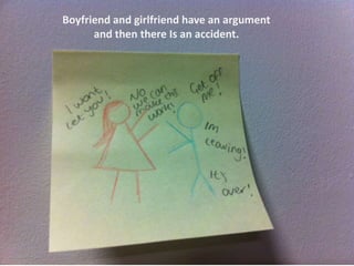 Boyfriend and girlfriend have an argument
      and then there Is an accident.
 