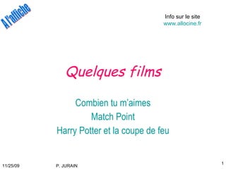 Quelques films Combien tu m’aimes Match Point Harry Potter et la coupe de feu Info sur le site  www.allocine.fr   