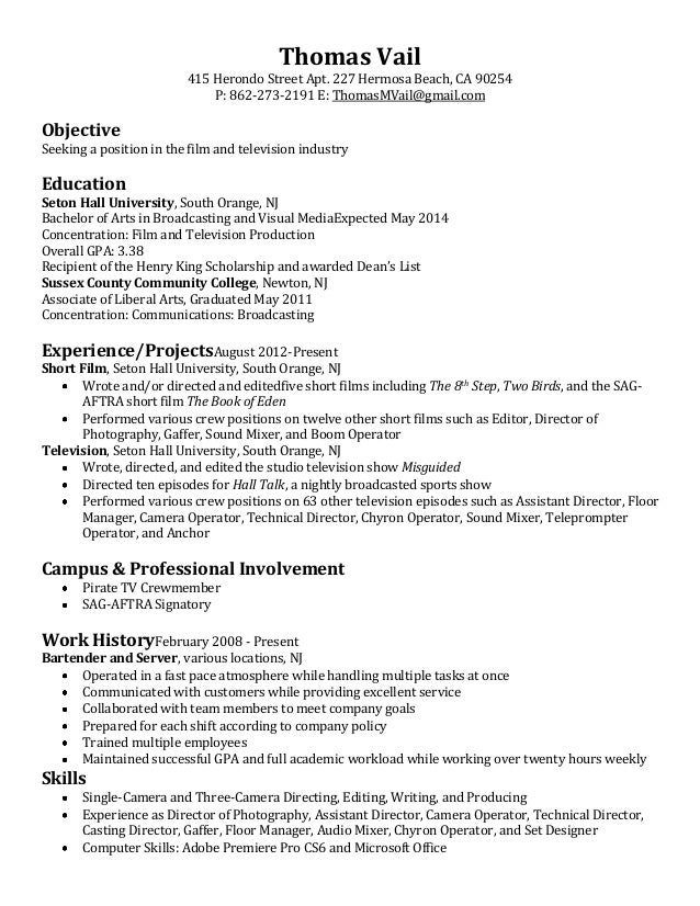 Film crew resume