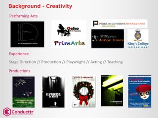 Productions 
PerformingArts 
Experience 
StageDirection// Production// Playwright// Acting// Teaching  
