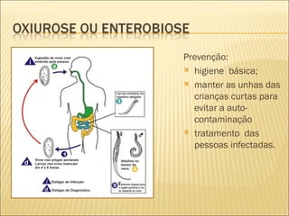 Prevenção:
 higiene básica;

 manter as unhas das
  crianças curtas para
  evitar a auto-
  contaminação
 tratamento das
  pessoas infectadas.
 