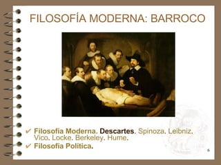 FILOSOFÍA MODERNA: BARROCO <ul><li>Filosofía Moderna.   Descartes .  Spinoza .  Leibniz .  Vico .  Locke .  Berkeley .  Hu...
