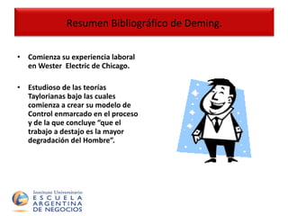 Comienza su experiencia laboral en Wester  Electric de Chicago. Estudioso de las teorías Taylorianas bajo las cuales comienza a crear su modelo de Control enmarcado en el proceso y de la que concluye “que el trabajo a destajo es la mayor degradación del Hombre”.  Resumen Bibliográfico de Deming. 