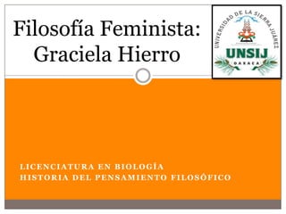 Filosofía Feminista:
Graciela Hierro

LICENCIATURA EN BIOLOGÍA
HISTORIA DEL PENSAMIENTO FILOSÓFICO

 