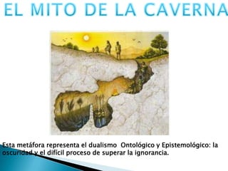 Esta metáfora representa el dualismo Ontológico y Epistemológico: la
oscuridad y el difícil proceso de superar la ignorancia.
 