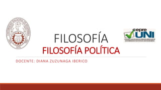 FILOSOFÍA
FILOSOFÍA POLÍTICA
DOCENTE: DIANA ZUZUNAGA IBERICO
 