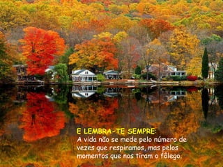 E LEMBRA-TE SEMPRE : A vida não se mede pelo número de vezes que respiramos, mas pelos momentos que nos tiram o fôlego. 