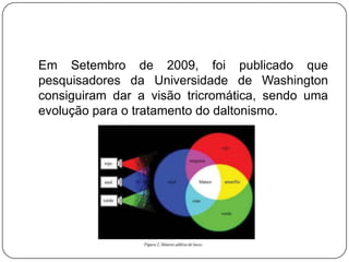 Em Setembro de 2009, foi publicado que
pesquisadores da Universidade de Washington
consiguiram dar a visão tricromática, sendo uma
evolução para o tratamento do daltonismo.
 