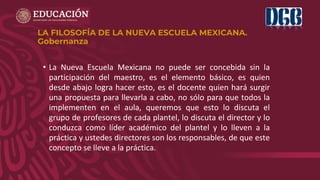 • La Nueva Escuela Mexicana no puede ser concebida sin la
participación del maestro, es el elemento básico, es quien
desde...