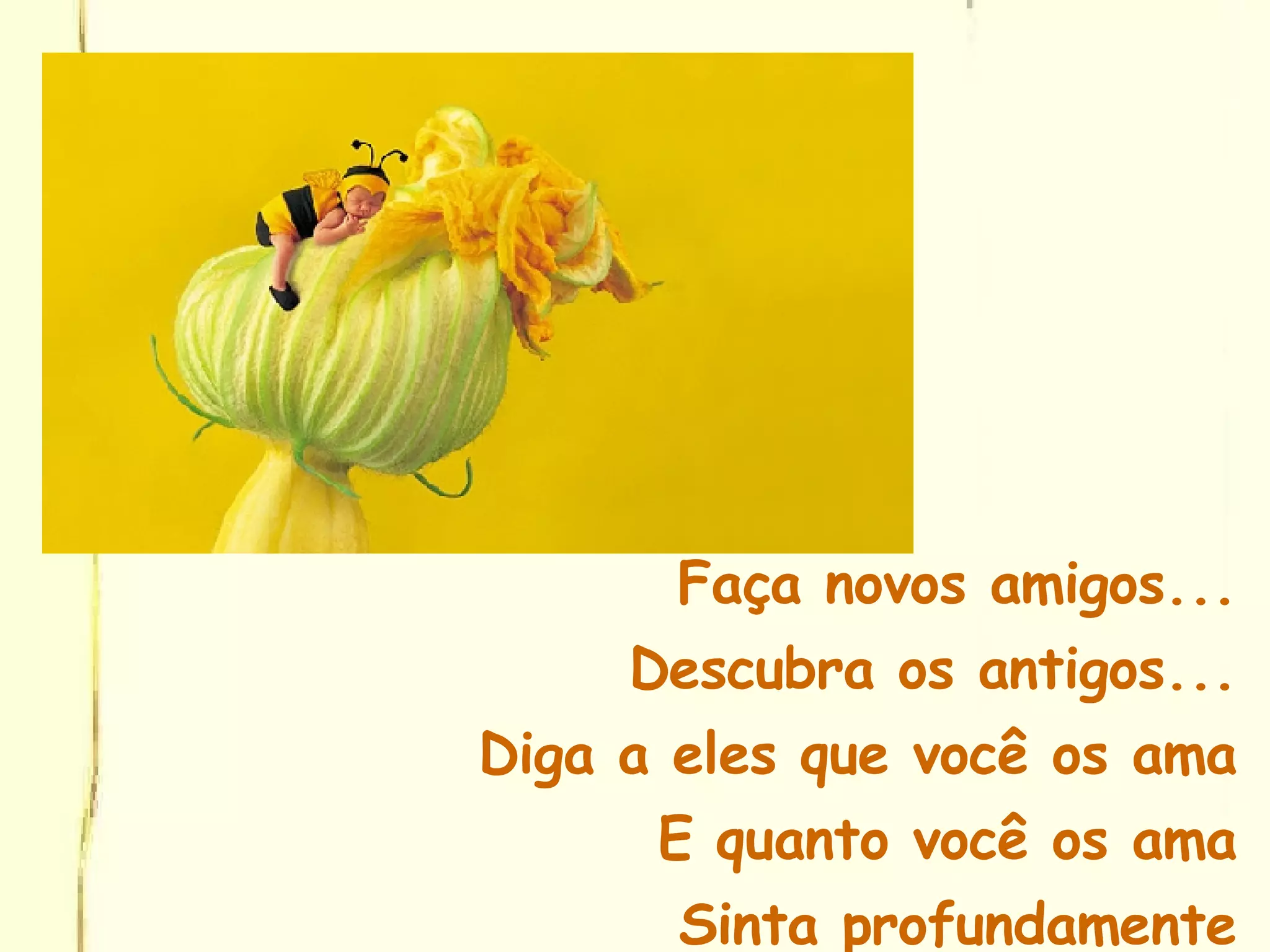 Faça novos amigos... Descubra os antigos... Diga a eles que você os ama E quanto você os ama Sinta profundamente