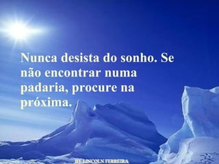BY LINCOLN FERREIRA  Nunca desista do sonho. Se não encontrar numa padaria, procure na próxima.  