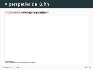 A perspetiva de Kuhn
Como se dá a mudança de paradigma?
Domingos Faria | CPA | # | φ
Elaine Morgan
Elaine Morgan
Creio que evoluímos a partir de macacos aquáticos
Creio que evoluímos a partir de macacos aquáticos
66 / 94
 