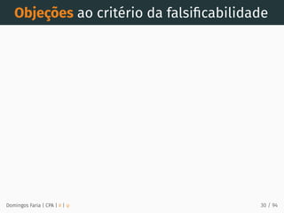 Objeções ao critério da falsiﬁcabilidade
Domingos Faria | CPA | # | φ 30 / 94
 