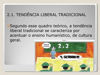 <ul><li>2.1. TENDÊNCIA LIBERAL TRADICIONAL </li></ul><ul><li>Segundo esse quadro teórico, a tendência liberal tradicional ...
