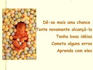 Dê-se mais uma chance
Tente novamente alcançá-la
Tenha boas idéias
Cometa alguns erros
Aprenda com eles
 