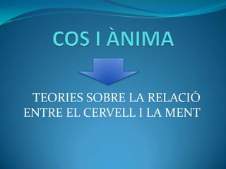 COS I ÀNIMA TEORIES SOBRE LA RELACIÓ ENTRE EL CERVELL I LA MENT 