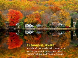 E LEMBRE-SE SEMPRE:
A vida não se mede pelo número de
vezes que respiramos, mas pelos
momentos que nos tiram o fôlego.
 