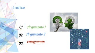 Indice
02 Argumento 2
01 Argumento 1
03 CONLCUSION
 