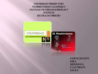 UNIVERSIDAD FERMIN TORO
VICERRECTORADO ACADEMICO
FACULTAD DE CIENCIAS JURIDICAS Y
POLITICAS
ESCUELA DE DERECHO
PARTICIPANTE
EIRA
MENDOZA
C.I.11.788.473
SAIA.F
 