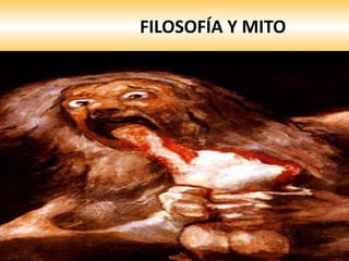 FILOSOFÍA Y MITO La unión de Cronos y Rea da lugar a la primera generación de Dioses del olímpicos. Estos son: Zeus, Poseidón, Hades, Deméter, Hestia y Hera. Zeus Es el dios más importante, tiene él titulo de padre de los dioses y gobierna el universo. Va armado con el trueno y el rayo. Su casa se encuentra en lo alto del monte Olimpo. Es el esposo de su hermana Hera, que gobierna junto a él, antes, ha tenido otras esposas y sus aventuras amorosas son innumerables.  