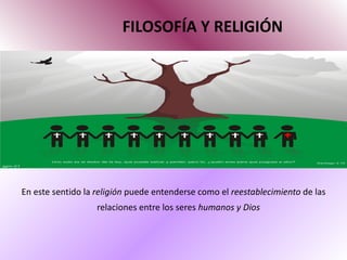 FILOSOFÍA Y RELIGIÓN En este sentido la  religión  puede entenderse como el  reestablecimiento  de las relaciones entre los seres  humanos y Dios   
