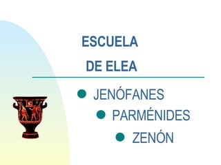 ESCUELA  DE ELEA JENÓFANES PARMÉNIDES ZENÓN 