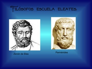 Filósofos escuela eleates:   Zenón de Elea Parménides 