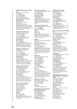 Partner 
Gao Jun (Gary Gao) 
Activities: Duan  Duan may help you find 
the gateway to China, legally, efficiently, with 
its professional services. 
Duan  Duan Law Firm Beijing 
Office, China 
Suites 3506, Beijing Fortune Plaza, 
7 Dong San Huan Mid Road, Beijing 100020, 
People’s Republic of China. 
Tel: +86 (10) 6533 0663 
Fax: +86 (10) 6533 0660 
Email: oscarchen@duanduan.com 
Website: www.duanduan.com 
Partner 
Chen Ruojian (Oscar Chen) 
Felsberg, Pedretti, Mannrich e 
Aidar, Advogados e Consultores 
Legais 
5/F Standard Chartered Tower, 201 Century 
Avenue Lujiazui, Pudong Shanghai 200120, 
People’s Republic of China. 
Tel: +86 (21) 6182 6801 
Fax: +86 (21) 6182 6777 
Email: mail@felsberg.com.br 
Website: www.felsberg.com.br 
Managing Partner 
Thomas Benes Felsberg 
Partners 
Maria da Graça de Brito Vianna Pedretti 
Nelson Mannrich 
Carlos Miguel Castex Aidar 
Guilherme Fiorini Filho 
Cláudia Haidamus Perri 
Ricardo Wanderley Mano Sanches 
Roberto Wilson Renault Pinto 
Antonio Ivo Aidar 
Paulo Sigaud Cardozo 
David Leinig Meiler 
Joel Luís Thomaz Bastos 
Neil Montgomery 
Thiago Vallandro Flores 
Sergio Silva do Amaral 
Ernani Guimarás 
Paulo F. Bekin 
Ivan Campos 
Claudia Maniaci Salim 
Antonio Amendola 
Marcelo Cosac 
Activities: Full-service law firm with 
significant experience in complex business 
transactions, such as privatisations, project 
finance transactions, corporate 
restructurings, and mergers and acquisitions, 
and a tradition of service. 
Garrigues 
3205 West Gate Mall, 1038 Nanjing Xi Lu, 
Shanghai 200041, People’s Republic of China. 
Tel: +86 (21) 5228 1122 
Fax: +86 (21) 6272 6125 
Website: www.garrigues.com 
Head of Shanghai Office 
Francisco Soler Caballero 
Email: 
francisco.soler.caballero@garrigues.com 
Activities: Their team of leading lawyers has 
decades of experience in turn-around, 
corporate recovery, refinancing and all types 
of insolvencies, including cross-border 
insolvency. It comprises experts with a 
background in law or economics, who work 
together in contentious and non-contentious 
insolvency, affecting debtors, banks or 
creditors for troubled companies. 
Hogan Lovells International LLP 
11th Floor, Shanghai Kerry Centre, 
1515 Nanjing West Road, Shanghai 200040, 
People’s Republic of China. 
Tel: +86 (21) 6138 1688 
Fax: +86 (21) 6279 2695 
Email: firstname.lastname@hoganlovells.com 
Website: www.hoganlovells.com 
Hogan Lovells International LLP 
31st Floor, Tower 3, China Central Place, 77 
Jianguo Road, Chaoyang District, Beijing 
10025, People’s Republic of China. 
Tel: +86 (10) 6582 9488 
Fax: +86 (10) 6582 9499 
Email: firstname.lastname@hoganlovells.com 
Website: www.hoganlovells.com 
Nixon Peabody LLP 
Plaza 66, 63rd Floor, Suite 6302, 
1266 Nan Jing West Road, Shanghai 200040, 
People’s Republic of China. 
Tel: +86 (21) 6137 5500 
Fax: +86 (21) 6137 5588 
Website: www.nixonpeabody.com 
Managing Partner: 
David K. Cheng 
Email: dcheng@nixonpeabody.com 
O’Melveny  Myers LLP 
Plaza 66, 1266 Nanjing Road West, Shanghai 
200040, People’s Republic of China. 
Tel: +86 (21) 2307 7000 
Fax: +86 (21) 2307 7300 
Email: omminfo@omm.com 
Website: www.omm.com 
Partner 
Kurt J. Berney 
Activities: Offering major insolvency and 
restructuring capabilities. Clients include 
funds, major banks, insurance companies and 
other financial concerns, and entertainment 
firms. 
Roland Berger Strategy 
Consultants (Shanghai) Ltd. 
23rd Floor Shanghai Kerry Center, 
1515 Nanjing West Road, Shanghai 200040, 
People’s Republic of China. 
Tel: +86 (21) 5298 66770 
Fax: +86 (21) 5298 6660 
Website: www.rolandberger.com 
Partner 
Qi Wu 
Email: qi_wu@cn.rolandberger.com 
Activities: Roland Berger Strategy 
Consultants is a leading global strategy 
consultancy. Within their restructuring 
practice they focus on complex operational 
and financial restructurings/distressed MA 
as well as insolvency support. 
Skadden, Arps, Slate, Meagher  
Flom LLP 
30/F, China World Office 2, No. 1, 
Jian Guo Men Wai Avenue, Beijing 100004, 
People’s Republic of China. 
Tel: +86 (10) 6535 5500 
Fax: +86 (10) 6535 5577 
Website: www.skadden.com 
Partner 
Peter X. Huang 
Activities: Worldwide practice serving 
corporations and their principal creditors 
and investors by providing value-added legal 
solutions in bankruptcy and restructuring 
situations. 
Skadden, Arps, Slate, Meagher  
Flom LLP 
Plaza 66, Tower 1, 36th Floor, 
1266 Nanjing West Road, Shanghai 200040, 
People’s Republic of China. 
Tel: +86 (21) 6193 8200 
Fax: +86 (21) 6193 8299 
Partners 
Gregory G. H. Miao 
Ed Sheremeta 
Activities: Worldwide practice serving 
corporations and their principal creditors 
and investors by providing value-added legal 
solutions in bankruptcy and restructuring 
situations. 
Squire Sanders (US) LLP 
Suite 1207, 12th Floor, Shanghai Kerry 
Centre, 1515 Nanjing Road West, 
Shanghai 200040, People’s Republic of China. 
Tel: +86 (21) 6103 6300 
Fax: +86 (21) 6103 6363 
Website: www.squiresanders.com 
Restructuring  Insolvency Global 
Practice Group Leader 
Stephen D. Lerner 
Local Restructuring  Insolvency 
Contacts 
Daniel F. Roules 
Weiheng Jia 
Ryan Chen 
Doris Chen 
Activities: The restructuring  insolvency 
group has over 100 restructuring and 
insolvency lawyers who represent financial 
institutions, distressed companies, insolvency 
practitioners, creditors’ committees, 
investors, and strategic and financial buyers of 
troubled companies. 
Squire Sanders (US) LLP 
25th Floor, North Tower, Suite 2501, 
Beijing Kerry Centre, 1 Guanghua Road, 
Chaoyang District, Beijing 100020, 
People’s Republic of China. 
Tel: +86 (10) 8529 6998 
Fax: +86 (10) 8529 8088 
Website: www.squiresanders.com 
Restructuring  Insolvency Global 
Practice Group Leader 
Stephen D. Lerner 
Local Restructuring  Insolvency Contact 
Sungbo Shim 
Activities: The restructuring  insolvency 
group has over 100 restructuring and 
insolvency lawyers who represent financial 
institutions, distressed companies, insolvency 
practitioners, creditors’ committees, 
investors, and strategic and financial buyers of 
troubled companies. 
Standard  Poor’s 
16/F Tower D, Beijing CITC, Suite 1601, A6 
Jianguo Menwai Avenue, Chaoyang District, 
Beijing 100022, People’s Republic of China. 
Tel: +86 (10) 6569 2909 
Fax: +86 (10) 6569 2910 
White  Case LLP 
19th Floor, Tower 1 of China Central Place, 
81 Jianguo Lu, Chaoyang District, Beijing 
100025, People’s Republic of China. 
Tel: +86 (10) 5912 9600 
Fax: +86 (10) 5969 5760 
Website: www.whitecase.com 
Partners 
Xiaoming Li 
Tel: +86 (10) 5912 9601 
Email: xli@whitecase.com 
Steve Payne 
Tel: +86 (10) 5912 9602 
Email: spayne@whitecase.com 
Baldwin Cheng 
Tel: +86 (10) 5912 9682 
Email: bcheng@whitecase.com 
Activities: White  Case is a global law firm 
with over 2000 lawyers in 26 countries. Their 
financial restructuring and insolvency group is 
a worldwide practice consisting of over 160 
restructuring and insolvency lawyers. They 
are a globally recognised leader in complex 
cross-border insolvencies and workouts, and 
they represent clients in all aspects of 
restructurings, workouts and insolvencies, 
including both transactional and litigation 
matters. Recent representations include many 
of the world’s largest restructuring cases and 
out-of-court workouts. 
204 
 